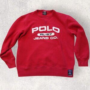 Vintage Polo Ralph Lauren Jeans Co RL 67 Red Crewneck Sweatshirt Pullover Medium
